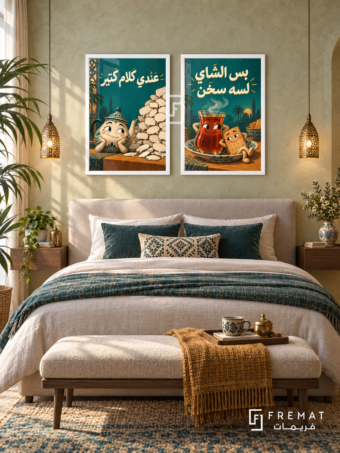 Tea — set of two funny artworks in White frames.