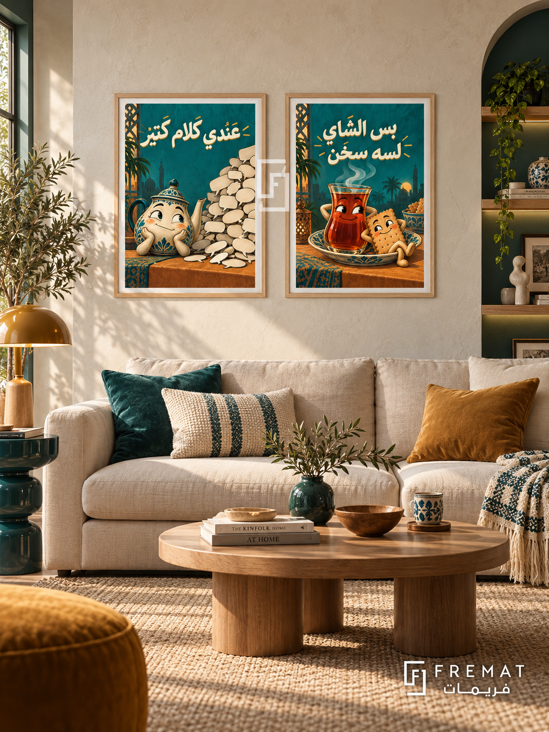 Tea — set of two funny artworks in Wooden Texture frames.