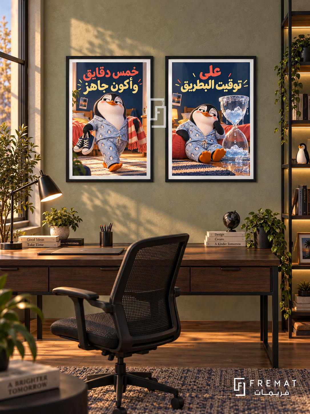 Five Minutes — set of two funny artworks in Black frames.