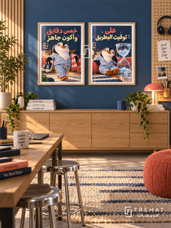 Five Minutes — set of two funny artworks in Wooden Texture frames.