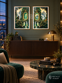 Pixel Quest — set of two gaming artworks in Gold frames.