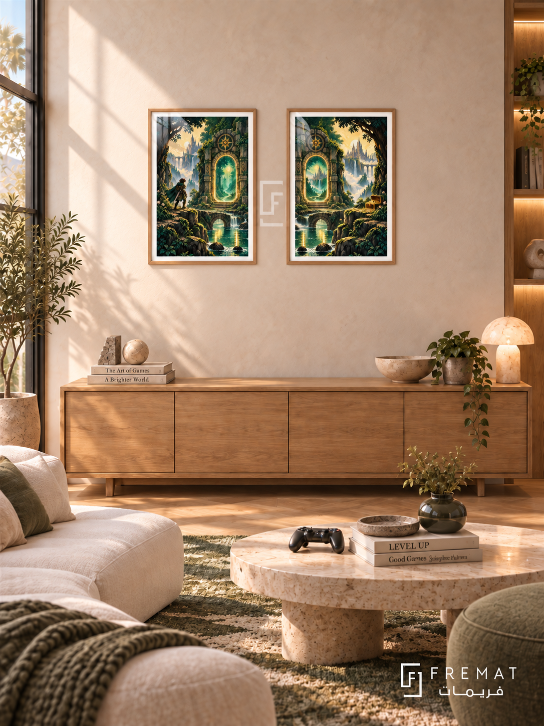 Pixel Quest — set of two gaming artworks in Wooden Texture frames.