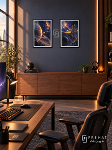 Cosmic Voyage — set of two gaming artworks in Black frames.