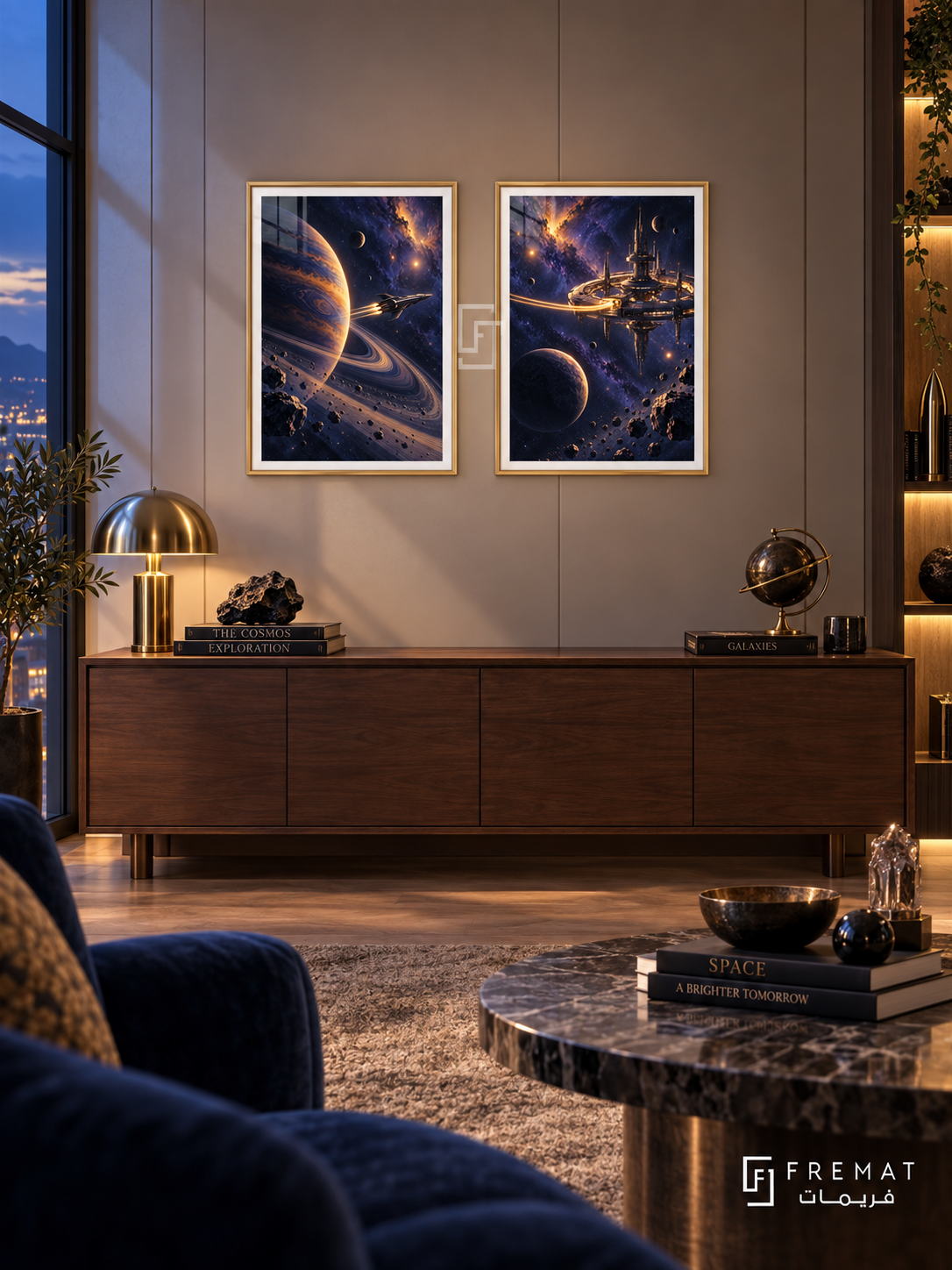 Cosmic Voyage — set of two gaming artworks in Gold frames.