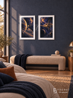 Cosmic Voyage — set of two gaming artworks in White frames.