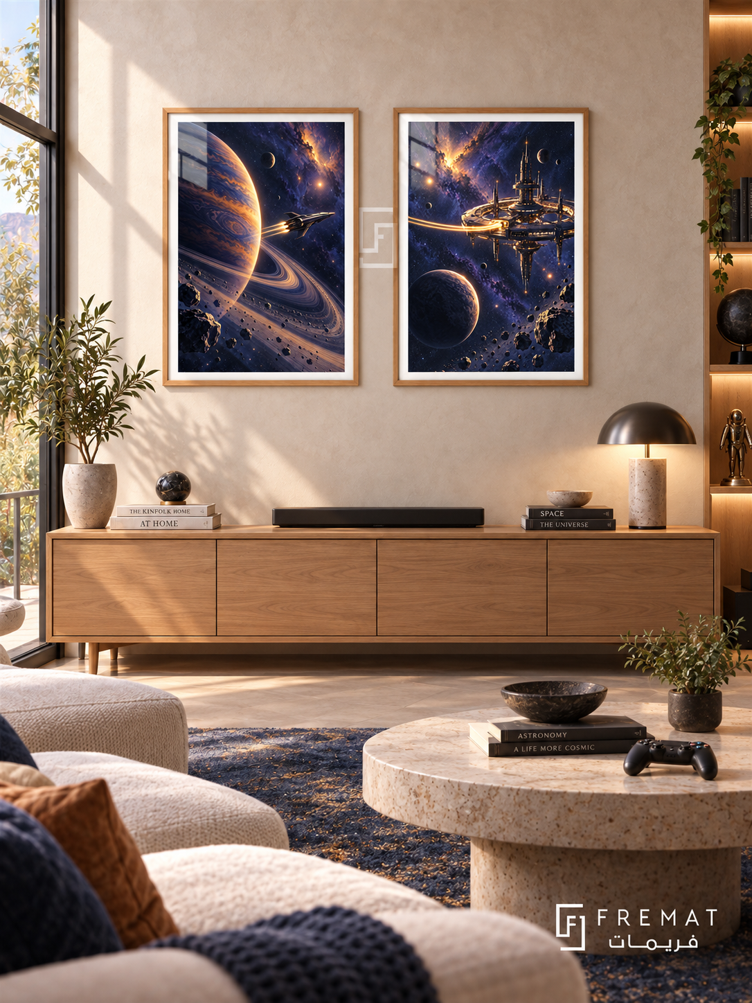 Cosmic Voyage — set of two gaming artworks in Wooden Texture frames.