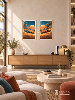 Desert Racer — set of two gaming artworks in Wooden Texture frames.