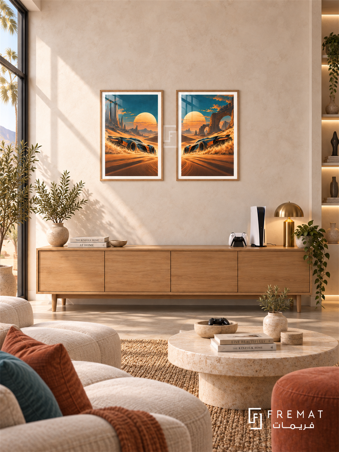 Desert Racer — set of two gaming artworks in Wooden Texture frames.