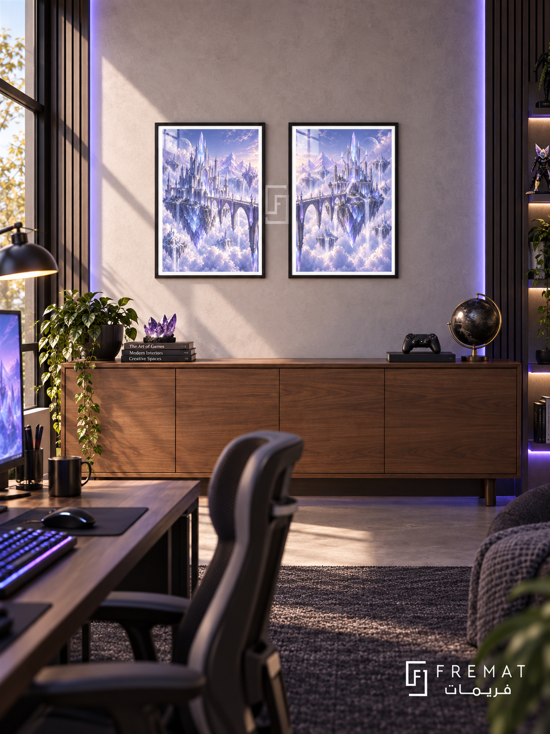 Crystal Kingdom — set of two gaming artworks in Black frames.