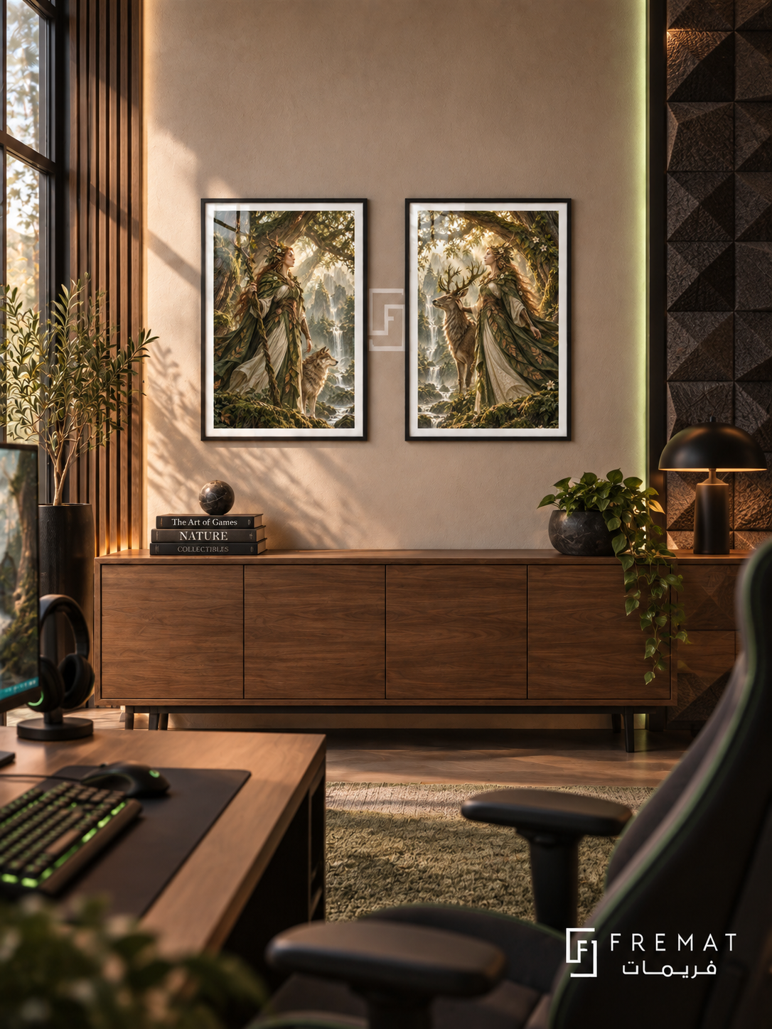 Forest Guardian — set of two gaming artworks in Black frames.
