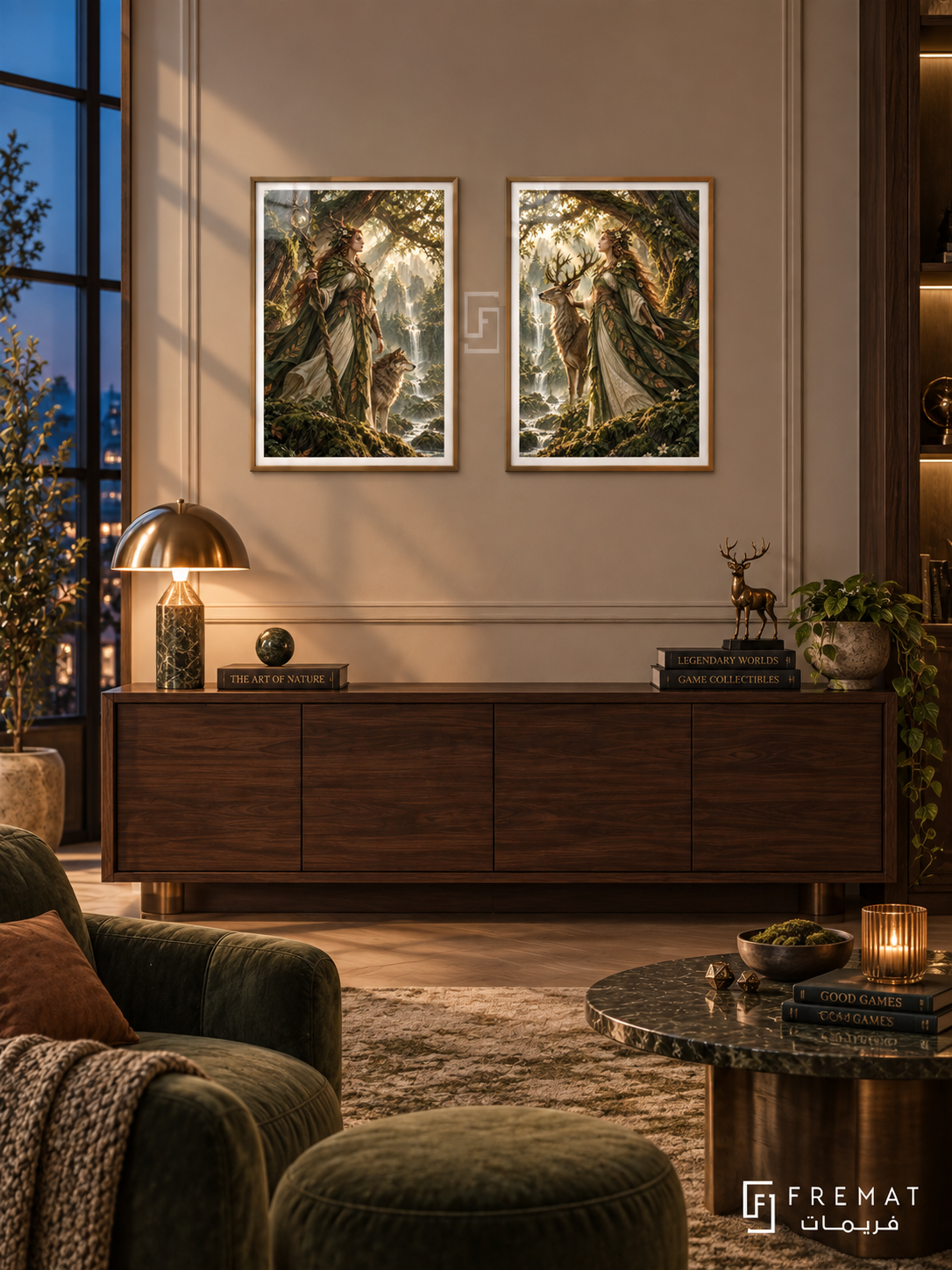 Forest Guardian — set of two gaming artworks in Gold frames.