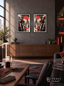 Mecha Duo — set of two gaming artworks in Black frames.