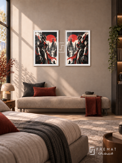 Mecha Duo — set of two gaming artworks in White frames.