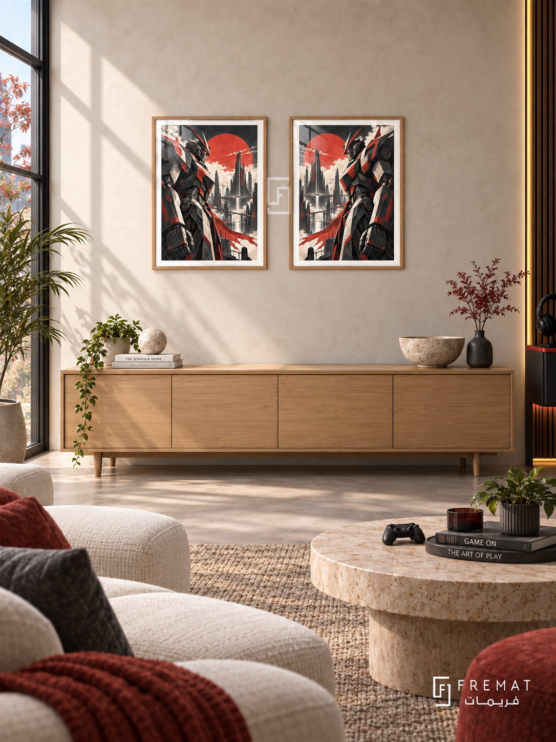 Mecha Duo — set of two gaming artworks in Wooden Texture frames.