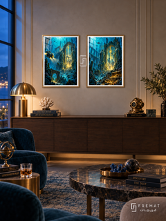 Underwater Quest — set of two gaming artworks in Gold frames.