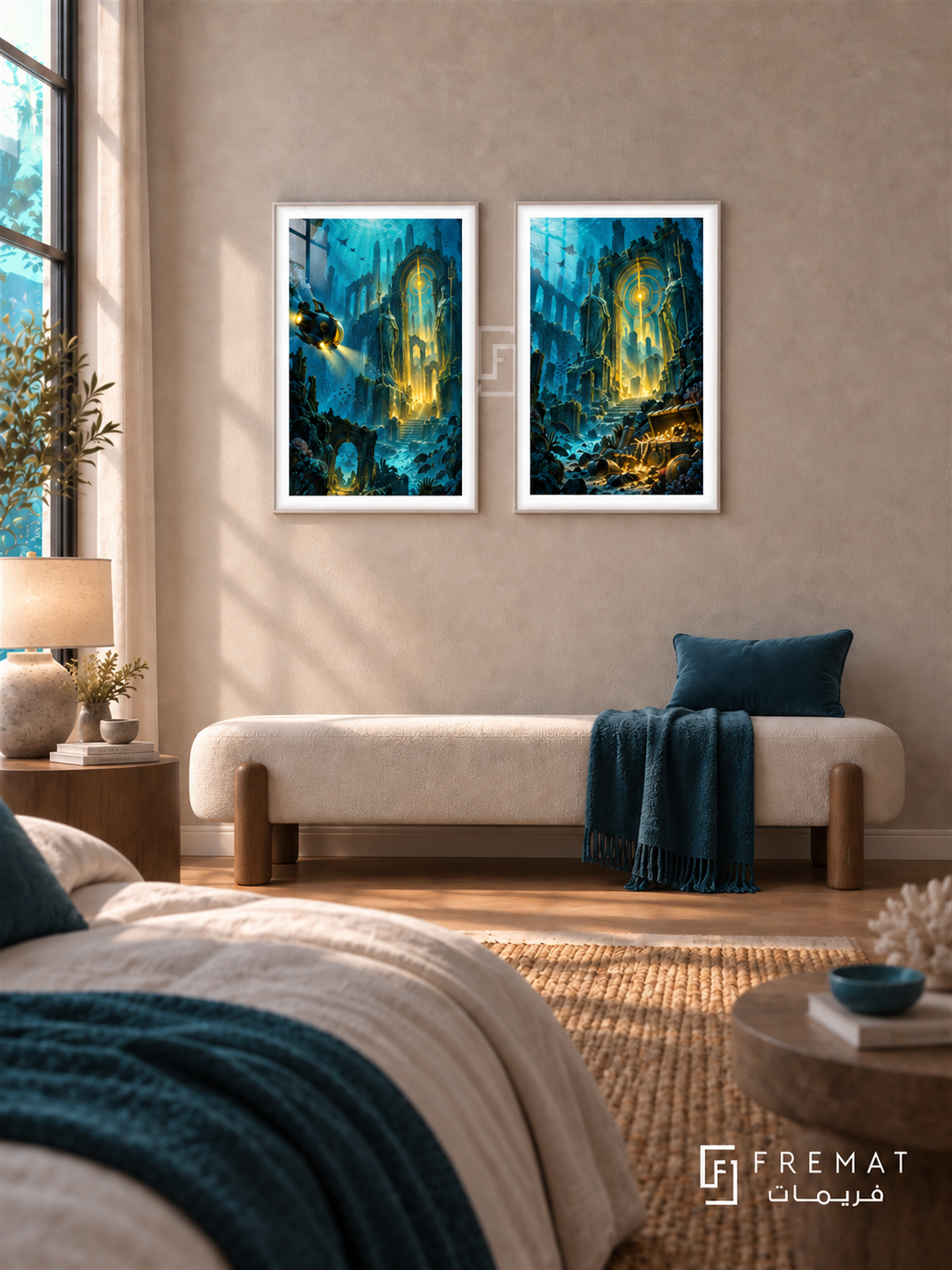 Underwater Quest — set of two gaming artworks in White frames.