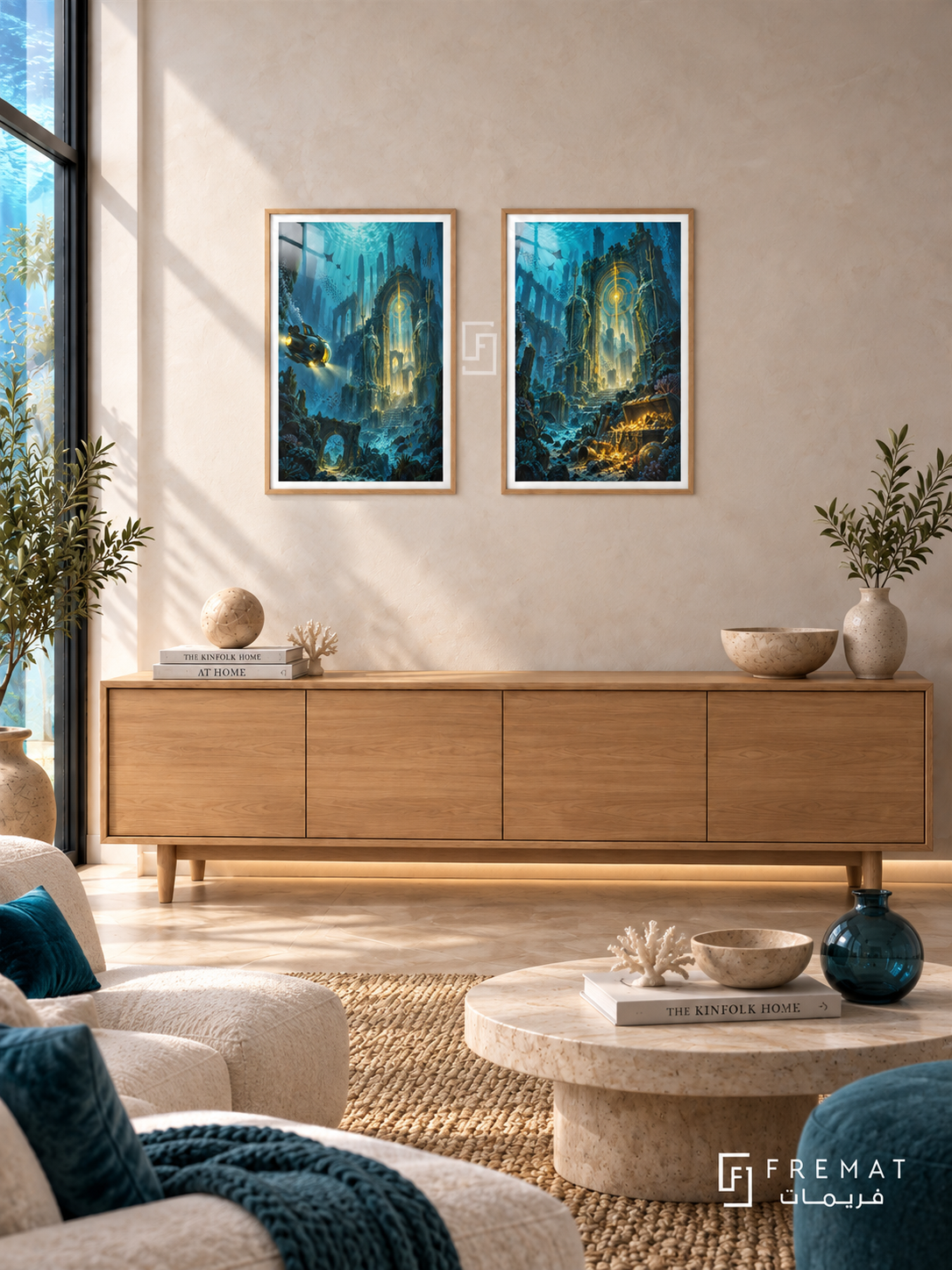 Underwater Quest — set of two gaming artworks in Wooden Texture frames.