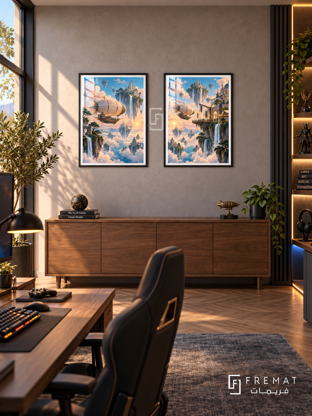 Sky Islands — set of two gaming artworks in Black frames.