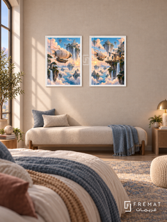 Sky Islands — set of two gaming artworks in White frames.