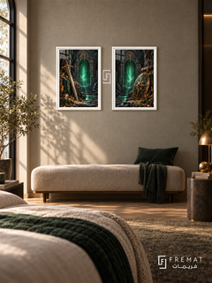 Dungeon Treasure — set of two gaming artworks in White frames.