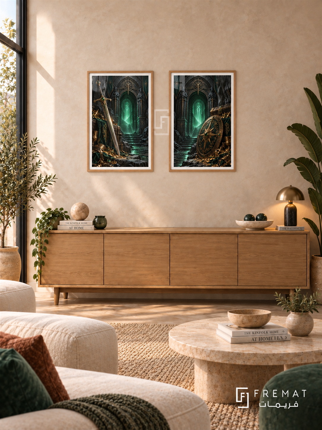 Dungeon Treasure — set of two gaming artworks in Wooden Texture frames.