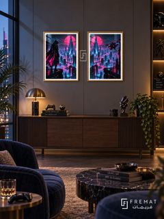 Cyber City — set of two gaming artworks in Gold frames.