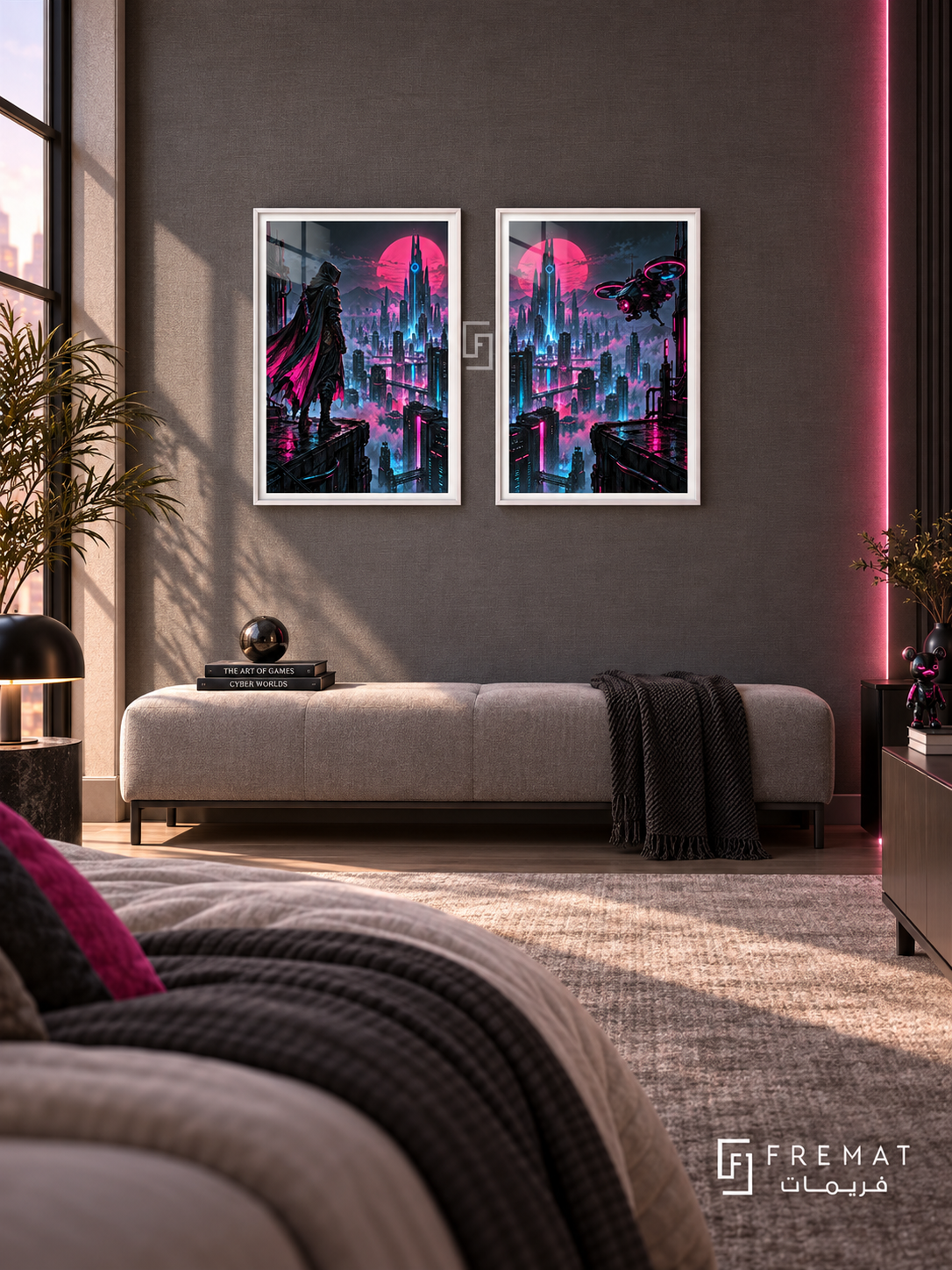 Cyber City — set of two gaming artworks in White frames.