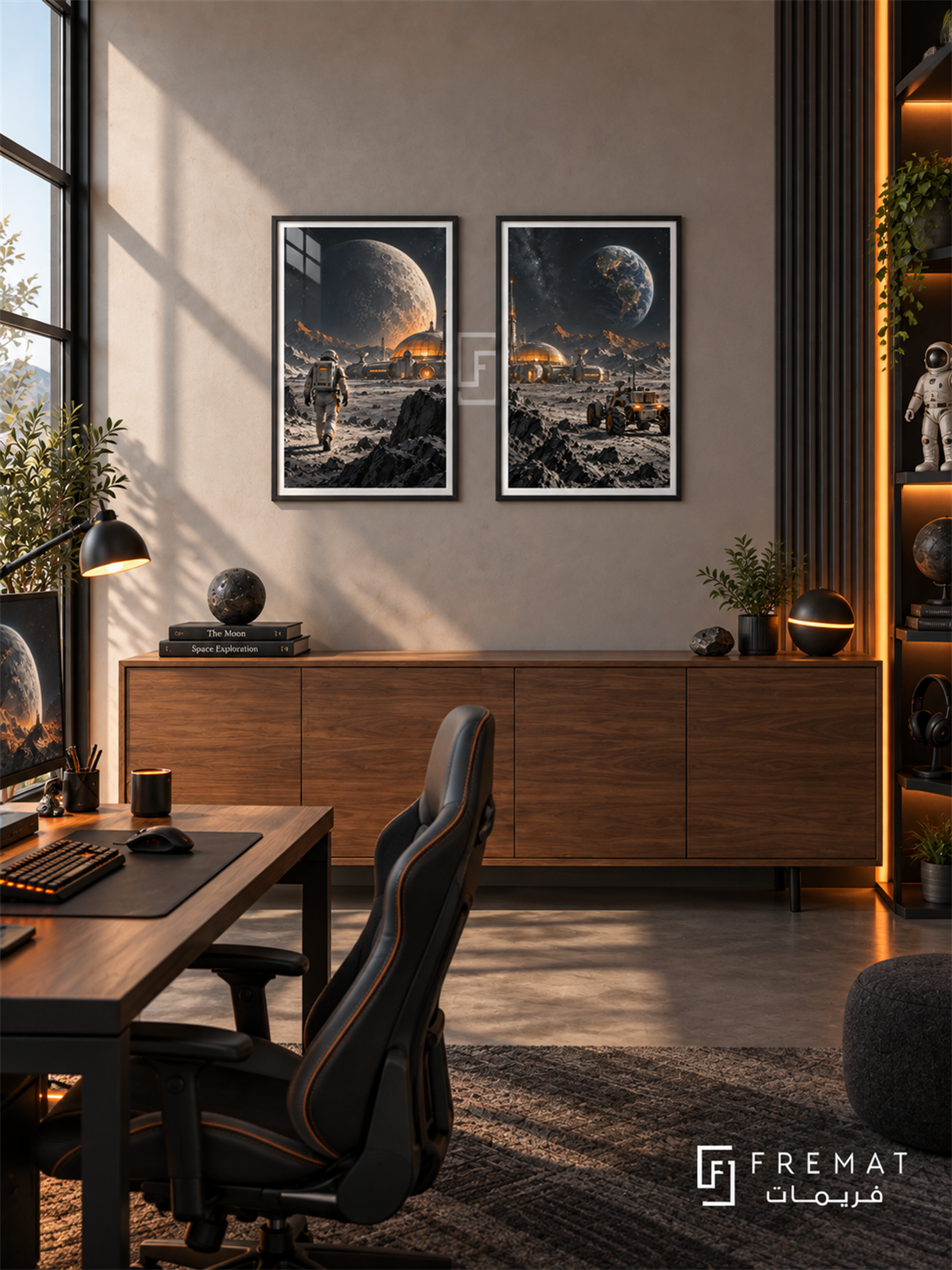 Lunar Base — set of two gaming artworks in Black frames.