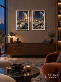 Lunar Base — set of two gaming artworks in Gold frames.