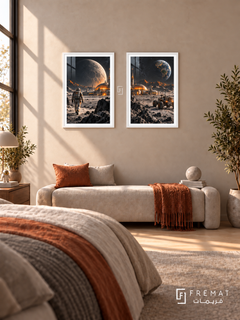 Lunar Base — set of two gaming artworks in White frames.