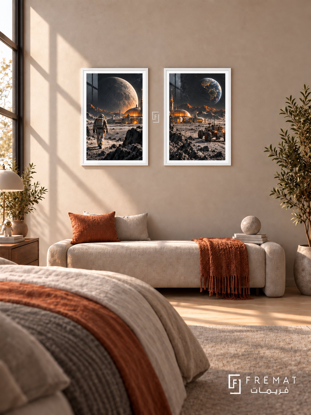 Lunar Base — set of two gaming artworks in White frames.