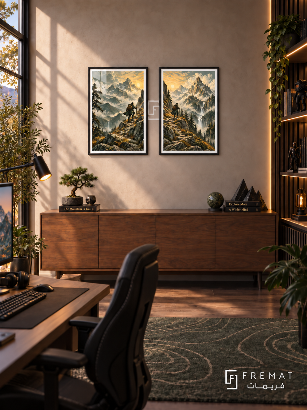 Mountain Adventure — set of two gaming artworks in Black frames.