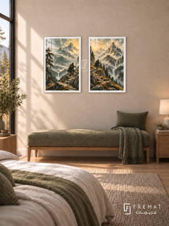 Mountain Adventure — set of two gaming artworks in White frames.