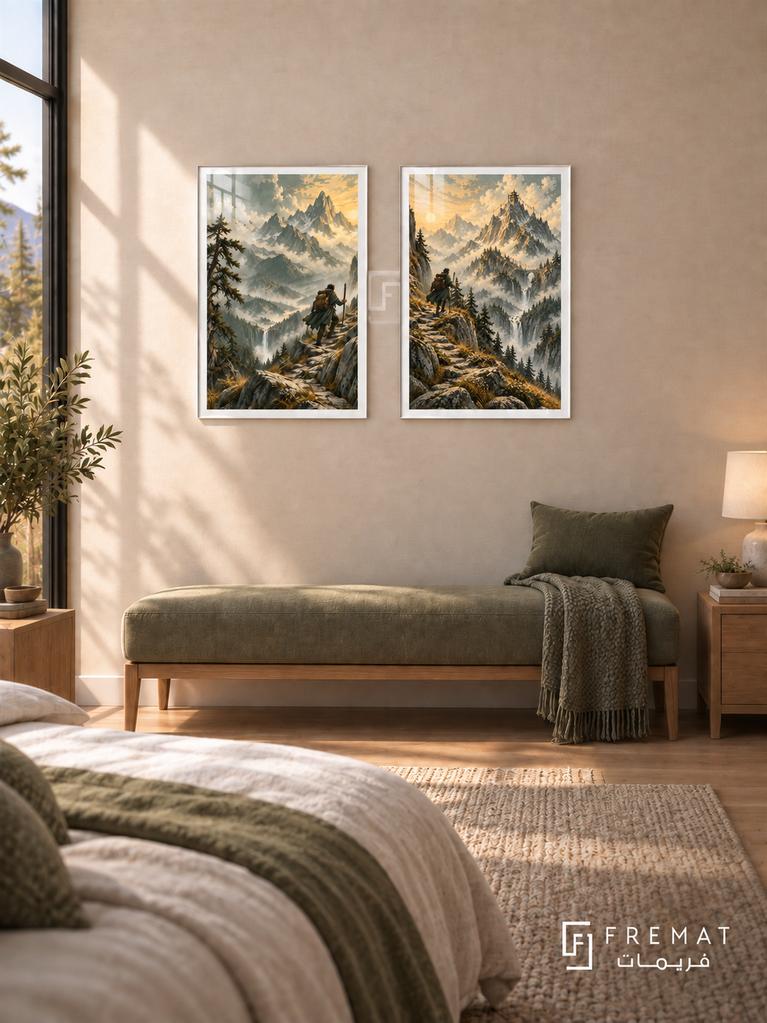 Mountain Adventure — set of two gaming artworks in White frames.