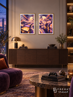 Rhythm Play — set of two gaming artworks in Gold frames.