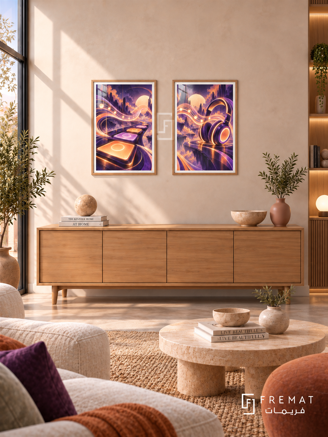 Rhythm Play — set of two gaming artworks in Wooden Texture frames.
