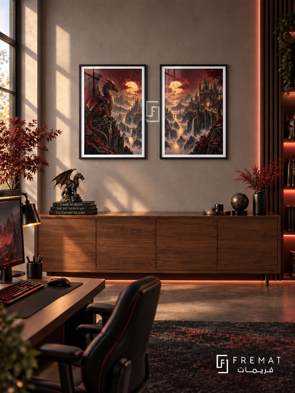 Dragon Realm — set of two gaming artworks in Black frames.
