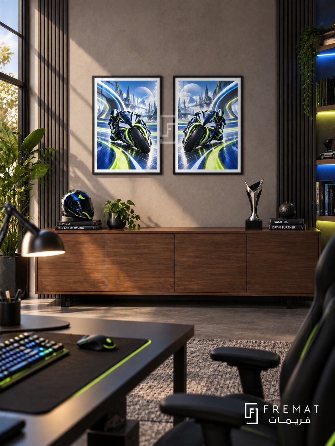 Speed Circuit — set of two gaming artworks in Black frames.