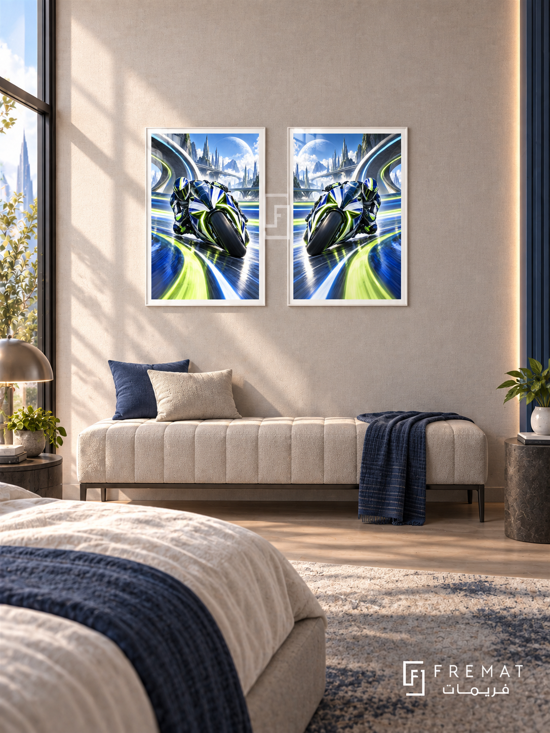 Speed Circuit — set of two gaming artworks in White frames.