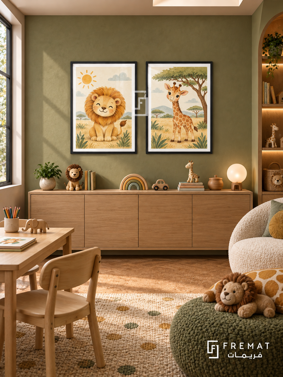 Safari Sunshine — set of two kids artworks in Black frames.