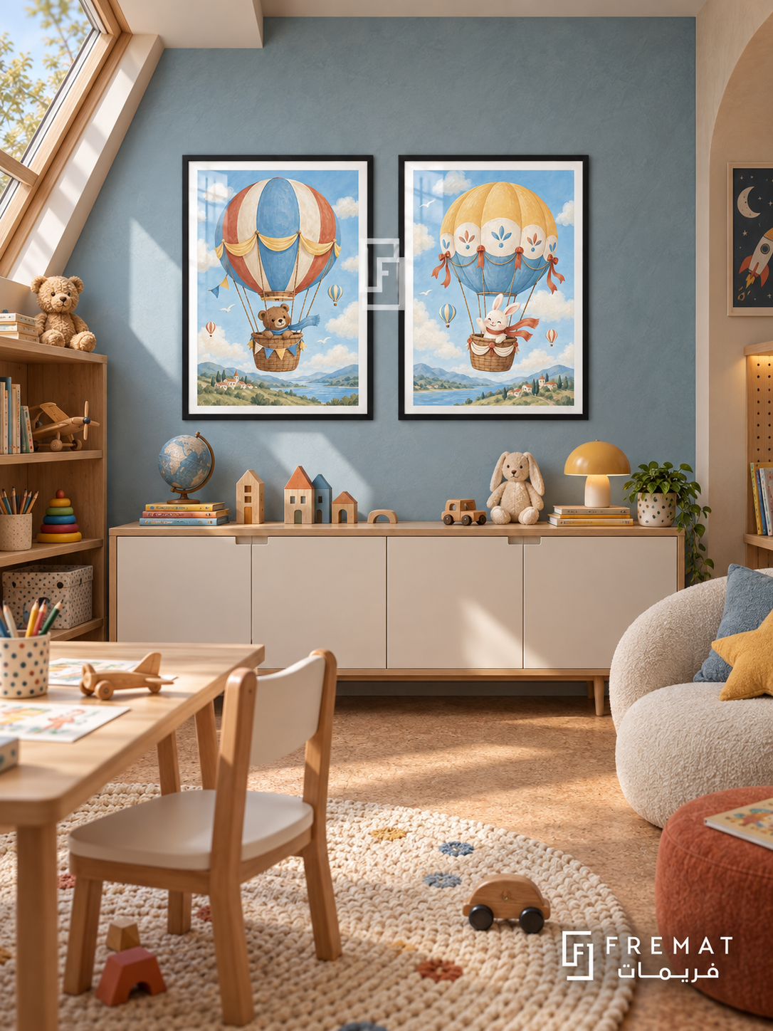 Sky Adventure — set of two kids artworks in Black frames.
