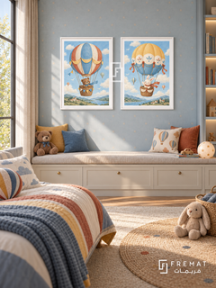 Sky Adventure — set of two kids artworks in White frames.