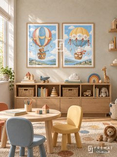 Sky Adventure — set of two kids artworks in Wooden Texture frames.