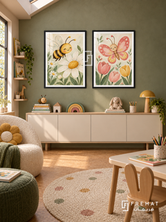 Garden Helpers — set of two kids artworks in Black frames.