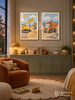 Little Builders — set of two kids artworks in Gold frames.