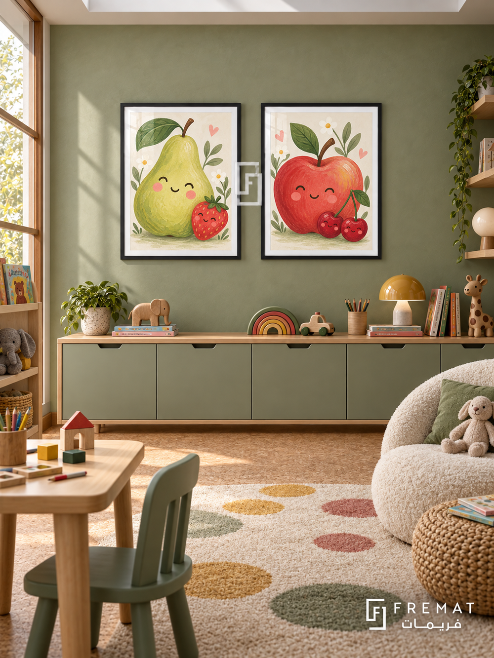 Fruit Parade — set of two kids artworks in Black frames.