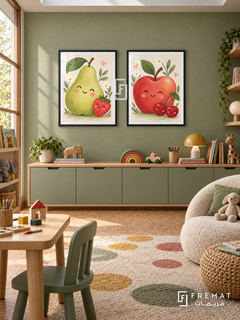 Fruit Parade — set of two kids artworks in Black frames.