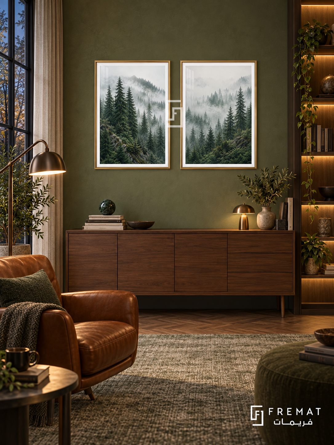 Forest Breath — set of two nature artworks in Gold frames.