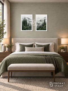 Forest Breath — set of two nature artworks in White frames.