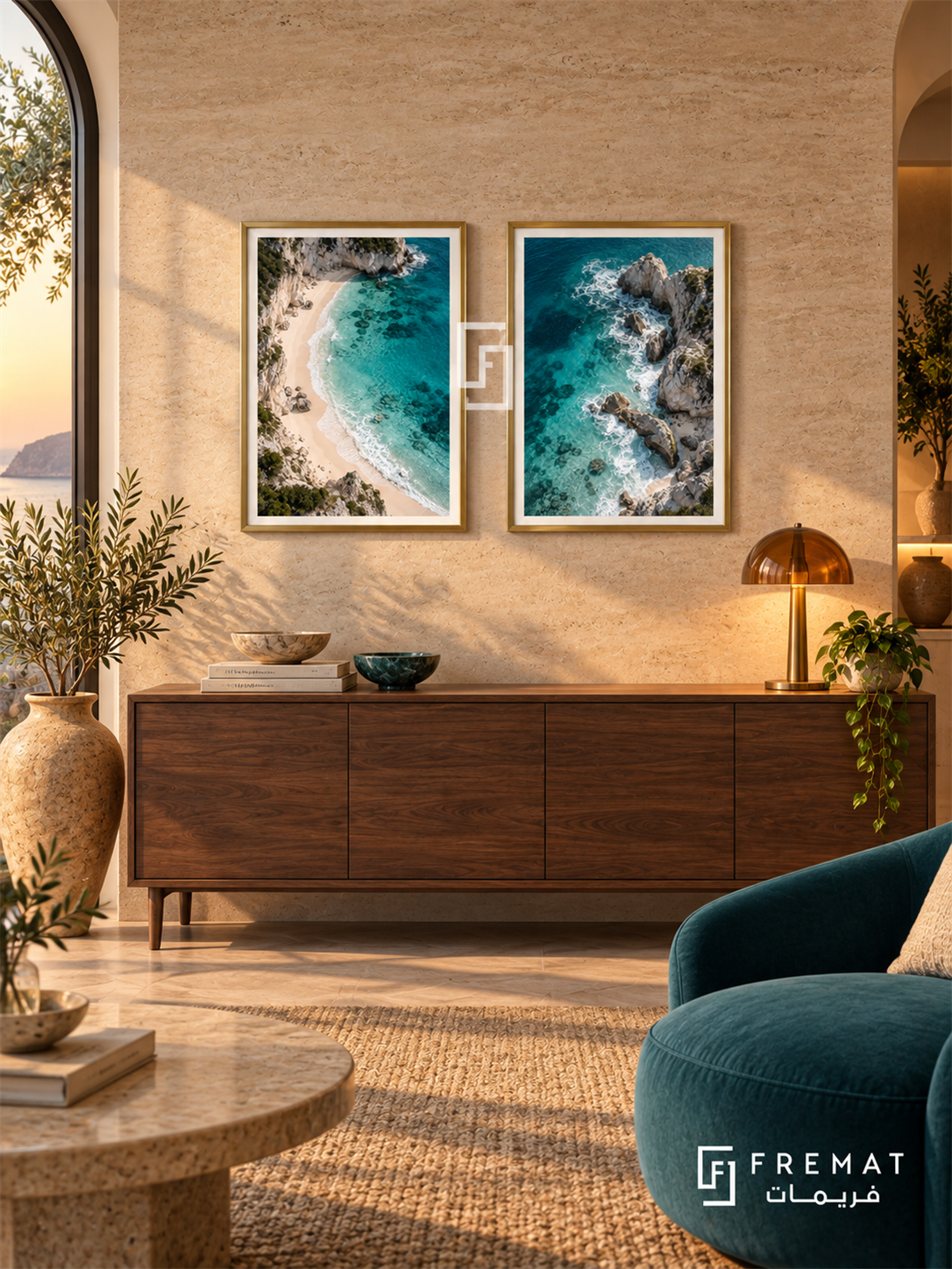 Ocean Memory — set of two nature artworks in Gold frames.